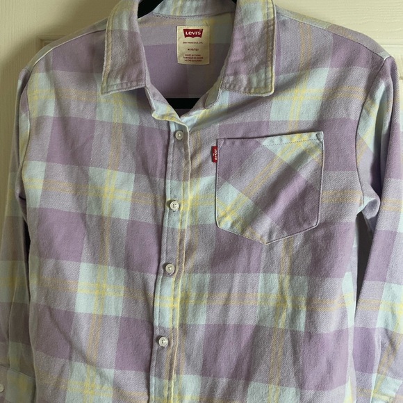 Levi's Kids Light Purple Plaid Button Down Shirt Size Medium 10/12 - Picture 4 of 7